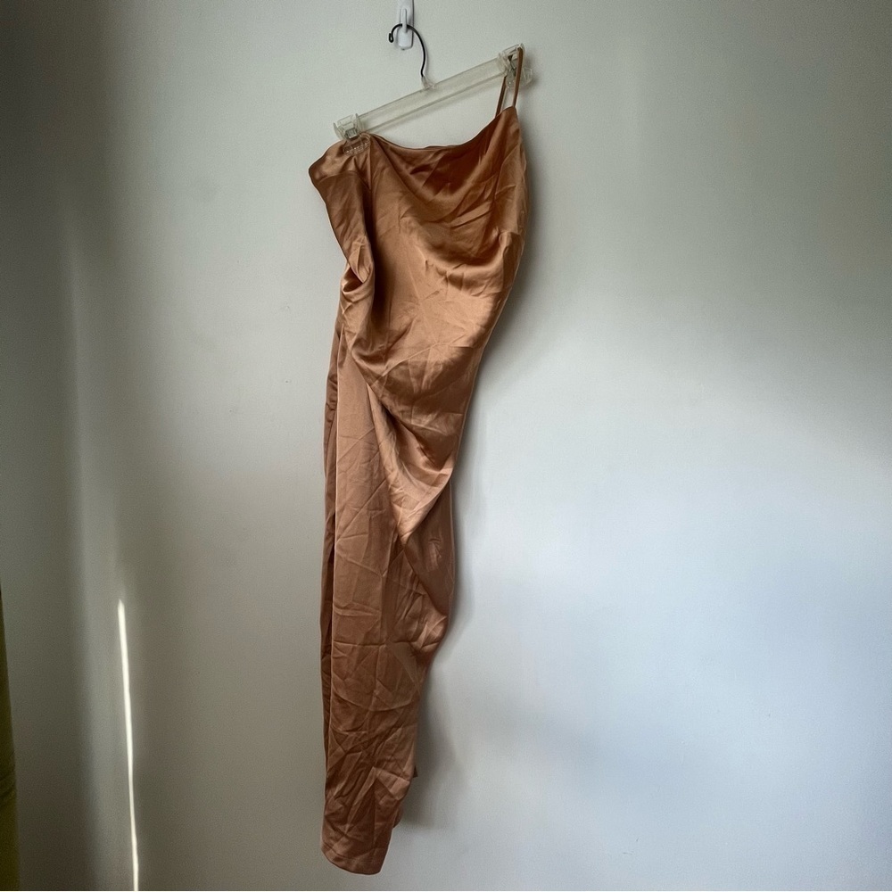 Petal & Pup Luella Gold Satin One Shoulder Maxi Dress 4